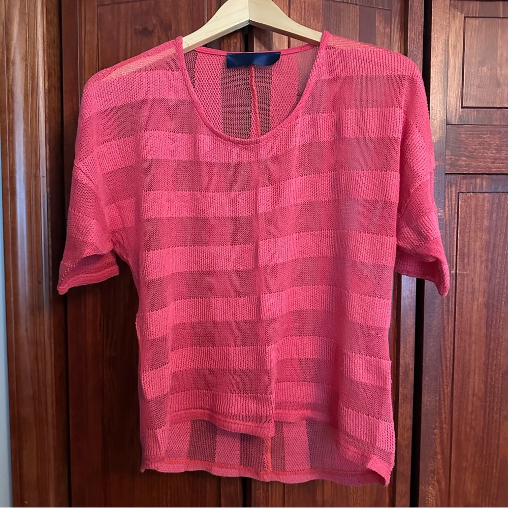 Coral Knit and Mesh Short-Sleeve Top